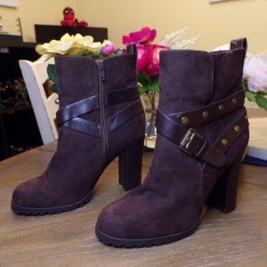 Apt.9 Dark Brown Suede - Leather Strapped Zipper Booties  - Size 7.5